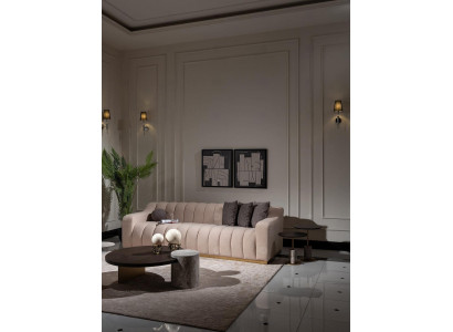 Living room set three-seater coffee tables 4-piece fabric sofa beige wood