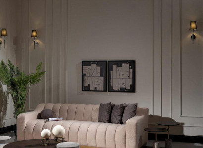 Living room set three-seater coffee tables 4-piece fabric sofa beige wood