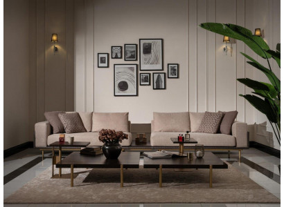 Living room set sofa coffee tables 4-piece fabric sofa beige wood modern