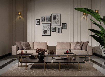 Four-seater sofa 4-seater upholstered sofa fabric sofa beige modern table new