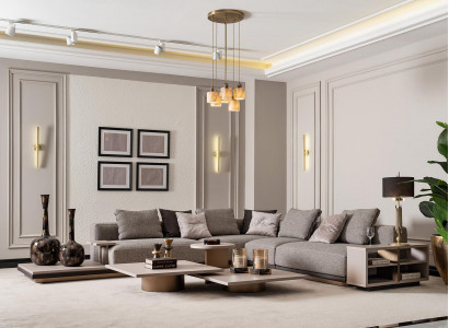 L-shaped sectional sofa, upholstered sofa, fabric sofa, gray modern sofa.