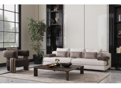 Complete sofa set: sofa, armchair, brown fabric sofa, upholstered sofa, table.