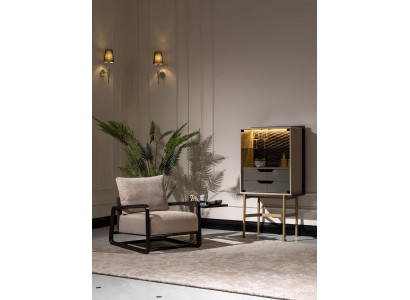 Group Living Room Set 3-piece Armchair Side Table Cabinet Gray Relax