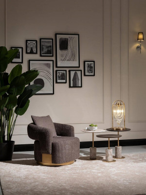 Complete living room armchairs side tables 4-piece fabric gray wood modern