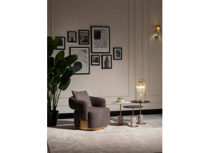 Complete living room armchairs side tables 4-piece fabric gray wood modern