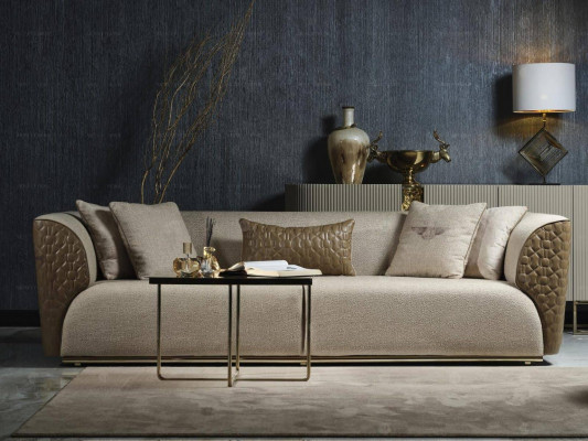 Three-seater sofa set armchair fabric sofa beige upholstered sofa sofa set