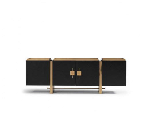 Sideboard Cabinet Dresser Wood Black Modern Design Gold