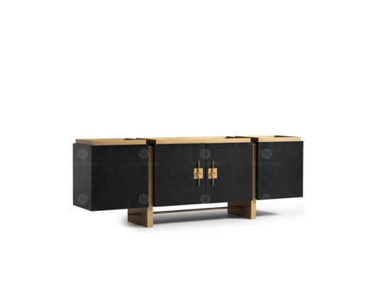 Sideboard Cabinet Dresser Wood Black Modern Design Gold