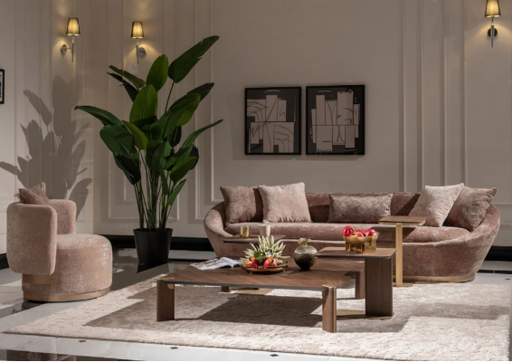 Couch set, sofa set, fabric sofa, three-seater, armchair, beige couch set