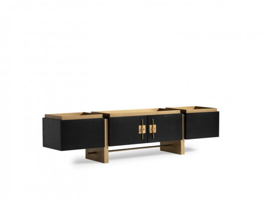Sideboard RTV Lowboard TV Stand Black Modern Design Gold Wood