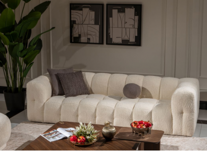 Couch Luxury Three-Seater Sofa 3 Seater Fabric Sofa Upholstered Sofa Fabric White