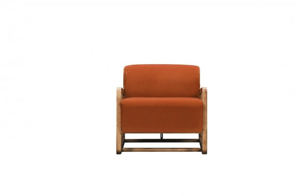 Armchair Single Seater Orange Wood Living Room Relax Chair Design