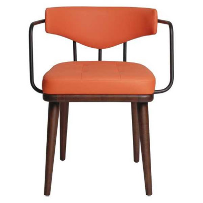 Orange modern armchair with armrests, single-seat designer chair.