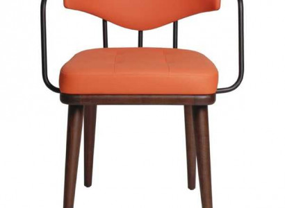 Orange modern armchair with armrests, single-seat designer chair.