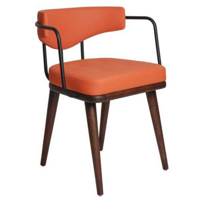 Orange modern armchair with armrests, single-seat designer chair.