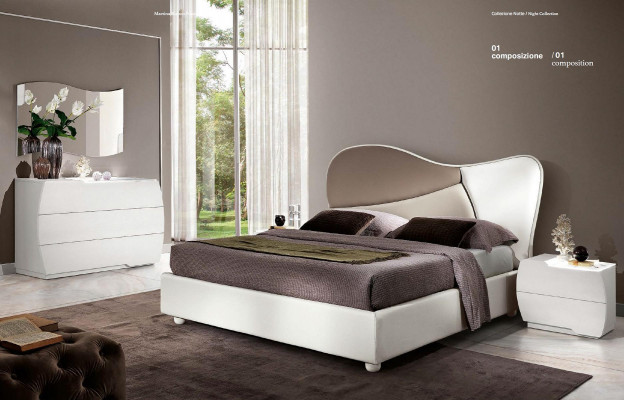 Bedroom Bed Nightstand Dresser Mirror Set White Modern Luxury Set 5-piece