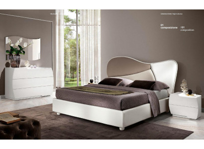 Bedroom Bed Nightstand Dresser Mirror Set White Modern Luxury Set 5-piece