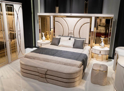 Bedroom set bed 2x nightstands stool luxury new 5-piece design wood