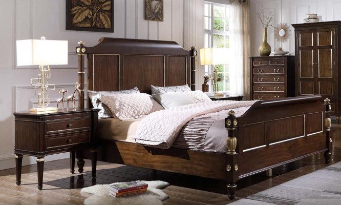 Bedroom set bed, 2x nightstands, luxury new 3-piece design, modern wood