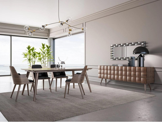 Complete set 7-piece dining room dining table new 4x chairs luxury sideboard with mirror