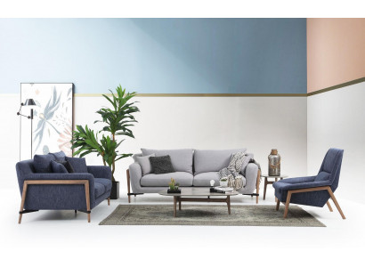 Complete sofa set 3-2-1 seater fabric set blue
