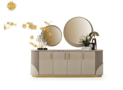 Sideboard 2x Mirror Living Room Design Luxury Furniture Console Lowboard Beige