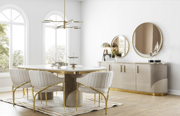 Sideboard 2x Mirror Living Room Design Luxury Furniture Console Lowboard Beige
