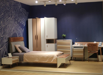 Children's Room Set Bed + Nightstand + Bench Modern Set Bed 3pcs. Bench Complete