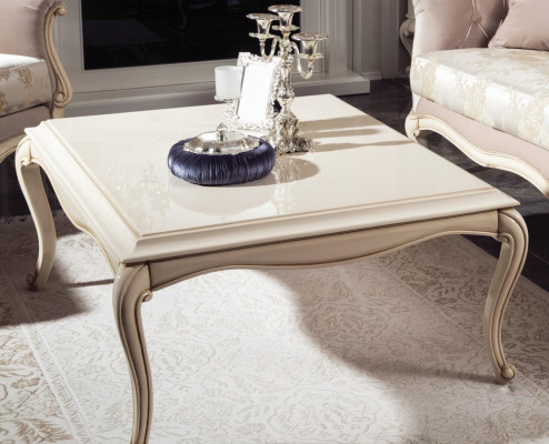 French Coffee Table Baroque Rococo Furniture White Silver Decor Wood