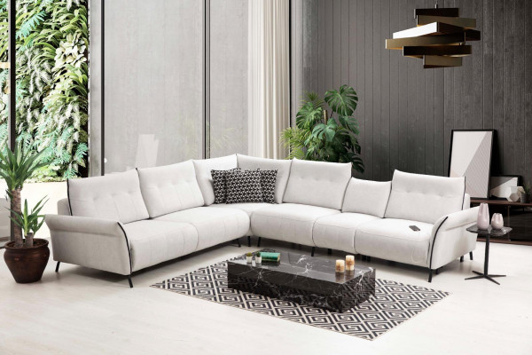 White L-shaped sofa living room upholstered textile sofa couch modern furniture