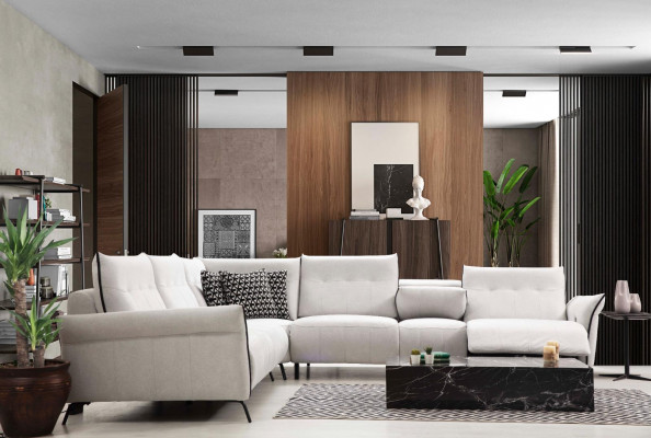 White L-shaped sofa living room upholstered textile sofa couch modern furniture
