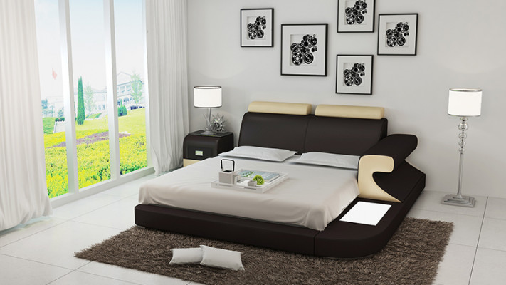 Luxury Bed + Lighting Leather Bed Sofa Big Double Upholstery 140/160/180 New
