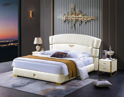 Bedroom bed nightstands 3-piece set luxury design beds wood double bed