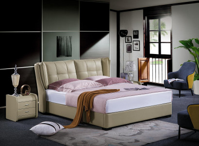 Bedroom complete set bed with nightstands 3-piece. Hotel leather bed beds new
