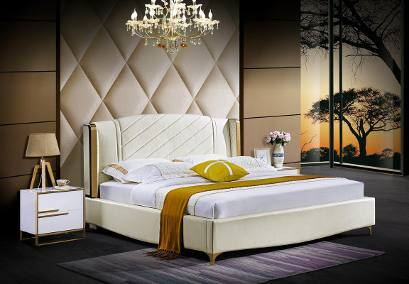 Designer upholstered double bed beds bed bedroom marriage bed textile leather new