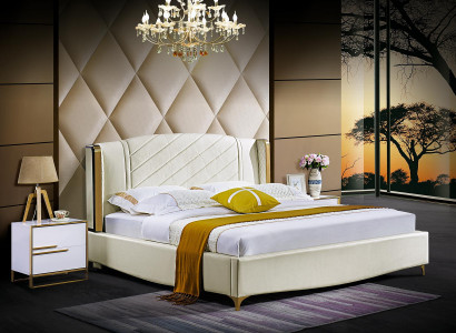 Designer upholstered double bed beds bed bedroom marriage bed textile leather new