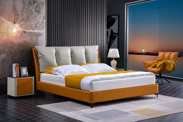 Luxury bed design fabric hotel orange beds bedroom furniture hotel double new