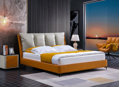 Luxury bed design fabric hotel orange beds bedroom furniture hotel double new