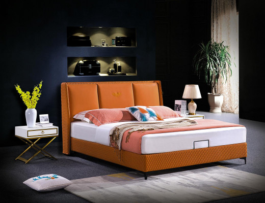 Orange luxury double hotel bed leather bedroom 180x200