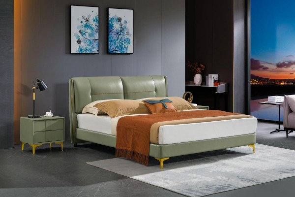 Leather bed upholstered design luxury double hotel bedroom bed design