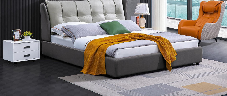 Leather design bed double luxury marriage modern hotel frame sleep beds room