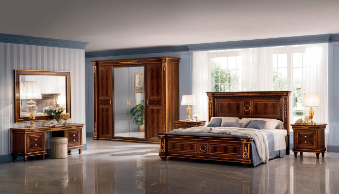 Bedroom set bed bedside table dresser mirror stool new 7-piece baroque