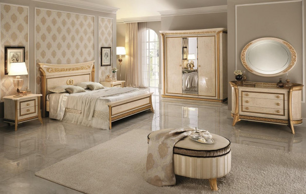 Bedroom set design bed 2x nightstand dresser stool arredoclassic 7-piece.