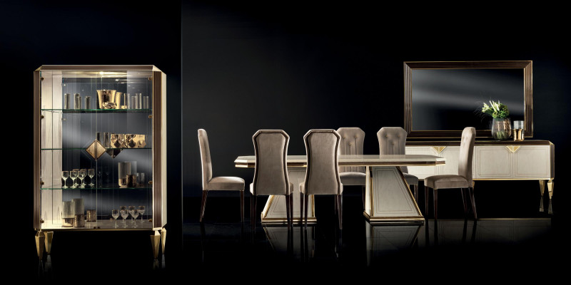Dining room set 10-piece. Ensemble display cabinet table 6x chair sideboard mirror furniture wood