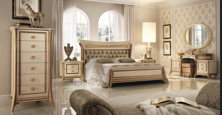 Bedroom set bed, nightstand, dresser, mirror, stool new 7-piece Baroque Rococo