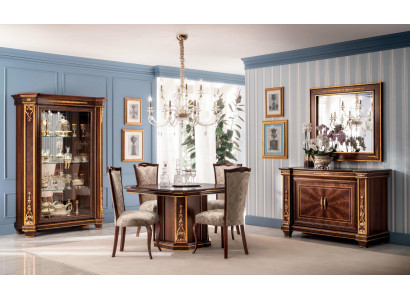 Complete dining room set: display cabinet, table, sideboard, mirror, set of 4 chairs.