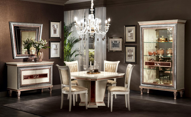 Dining table set: 4 chairs, dresser, 8-piece dining room set, group, furniture, table seating group.