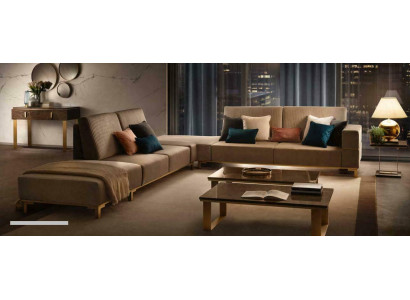 Living landscape couch upholstered textile fabric leather seat suite corner sectional L-shape