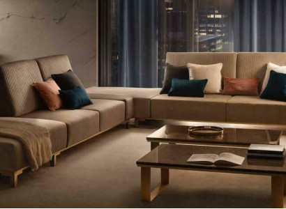 Living landscape couch upholstered textile fabric leather seat suite corner sectional L-shape