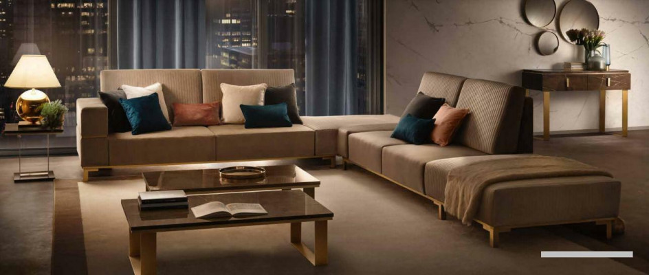 Living landscape couch upholstered textile fabric leather seat suite corner sectional L-shape